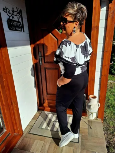 Fashion by Nono Szimeoni overál, fehér-fekete masni mintás L méretben
