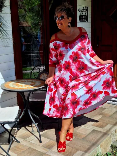 Fashion by Nono Jázmin maxiruha, piros-mintás 2XL méretben
