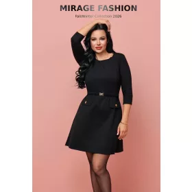 Mirage Velence díszgombos, öves ruha, fekete