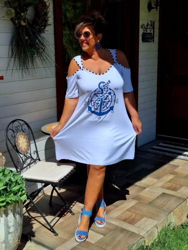 Fashion by Nono Bella ruha matróz mintával, fehér 3XL méretben Előrendelhető, érkezése 05.19.