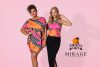 Mirage Sidney megkötős ruha, fekete-narancs-pink csíkos