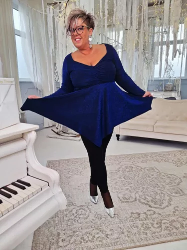 Fashion by Nono Dália felső, kék lurex 5XL méretben