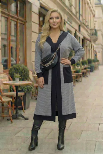 Fashion by Nono Zafír kardigán, szürke-fekete 3XL méretben