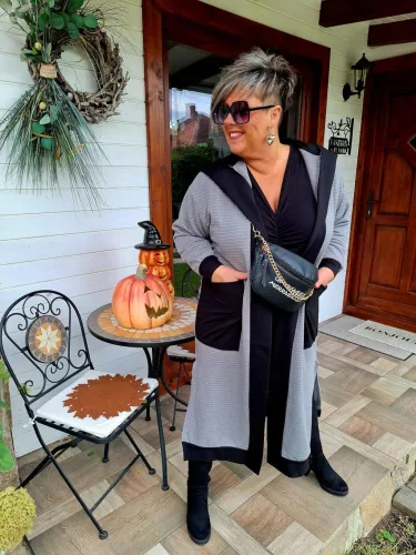 Fashion by Nono Zafír kardigán, szürke-fekete 3XL méretben