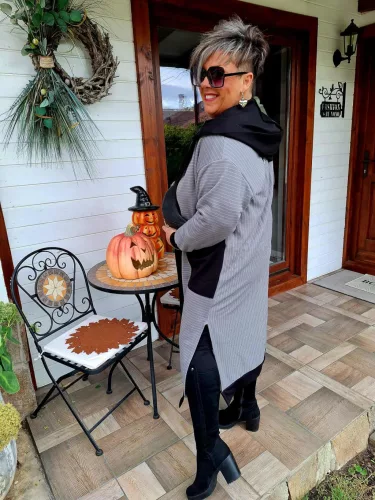 Fashion by Nono Zafír kardigán, szürke-fekete 3XL méretben